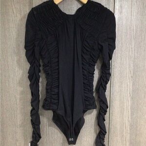 Goldsign Black Long-Sleeve Gathered Bodysuit